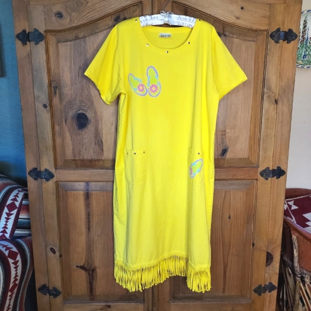 H & J Yellow Fringed Dress 2X